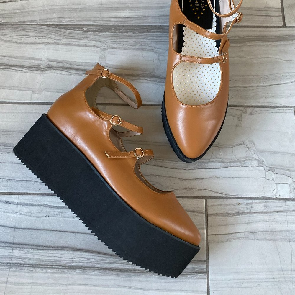 New ANTAINA Lug-Soled Strappy Flatform Mary Janes, Size 14